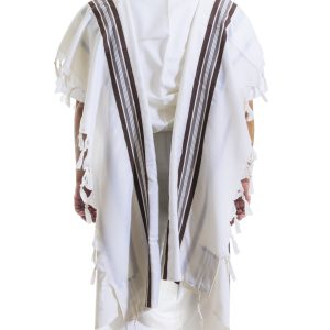 Elegant Wool Tallit with Brown and Gold Stripes