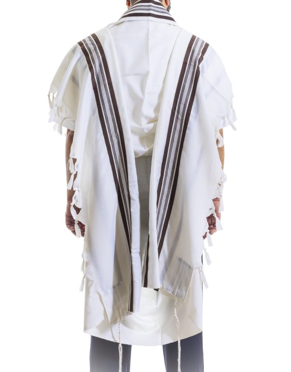 ⁦טלית מהודרת מצמר עם פסים בצבע חום וזהב⁩ – תמונה ⁦3⁩