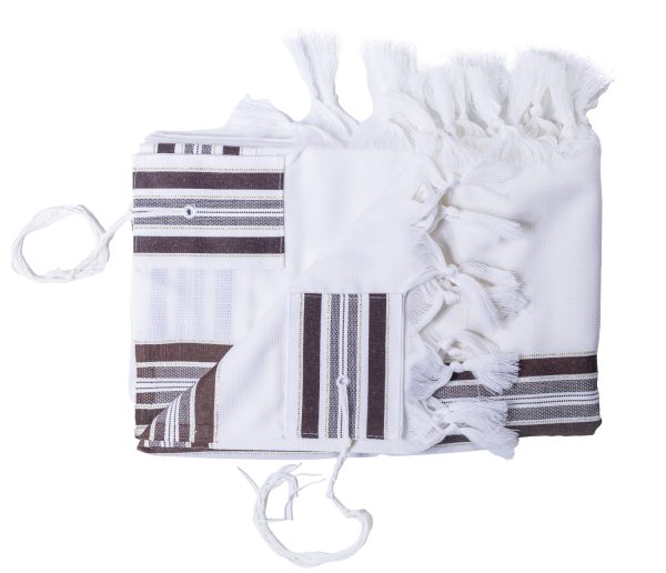 ⁦טלית מהודרת מצמר עם פסים בצבע חום וזהב⁩ – תמונה ⁦2⁩