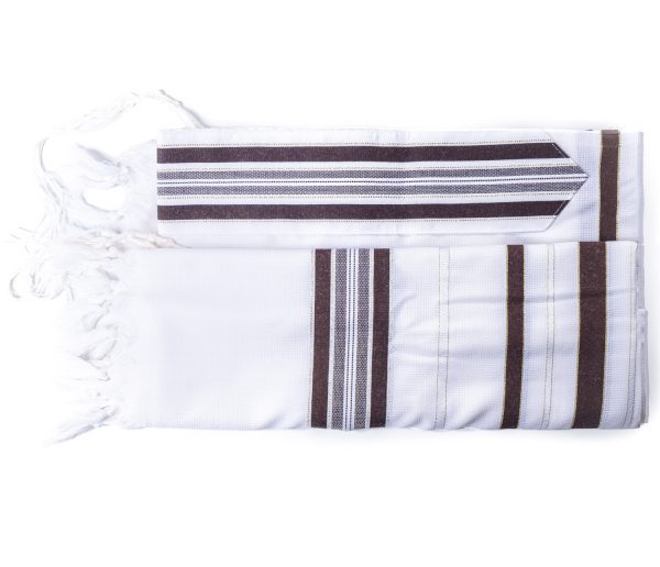 טלית מהודרת מצמר עם פסים בצבע חום וזהב