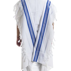 High-Quality Acrylic Tallit with Blue Stripes and a Crown in a Luxurious Design