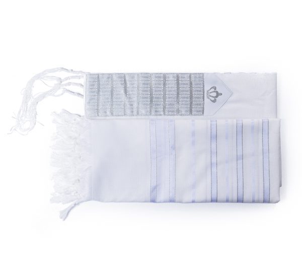 ⁦טלית אקרילן מעוטרת ברקמת כתר בצבע כסף – דגם ‘כתר מלוכה’⁩ – תמונה ⁦5⁩