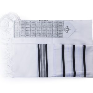 High-Quality Acrylic Tallit with Black Stripes and a Luxurious Crown Design