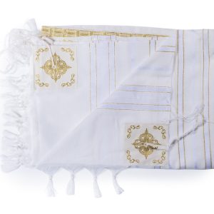 Acrylic Tallit Decorated with a Crown Embroidery in Gold Color – ‘Royal Crown’ Model