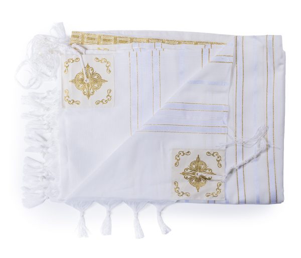 ⁦טלית אקרילן מעוטרת ברקמת כתר בצבע זהב – דגם ‘כתר מלוכה’⁩ – תמונה ⁦3⁩