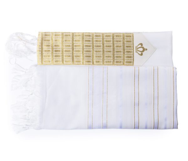 ⁦טלית אקרילן מעוטרת ברקמת כתר בצבע זהב – דגם ‘כתר מלוכה’⁩ – תמונה ⁦2⁩