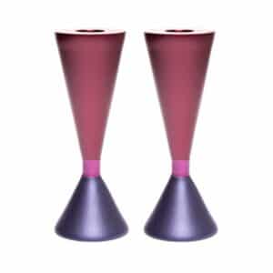 Double-Sided Shabbat Candlesticks in Purple and Bordeaux Tones