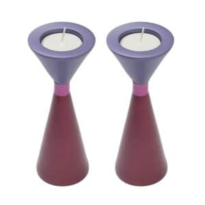 Double-Sided Shabbat Candlesticks in Purple and Bordeaux Tones