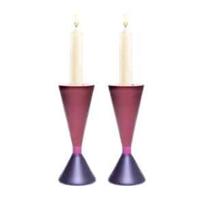 Double-Sided Shabbat Candlesticks in Purple and Bordeaux Tones