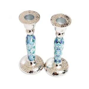 Tall Blue Diamond Shaped Shabbat Candlesticks