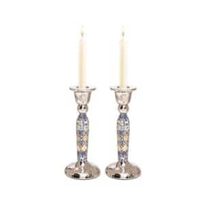 Tall Shabbat Candlesticks Colorful Squares