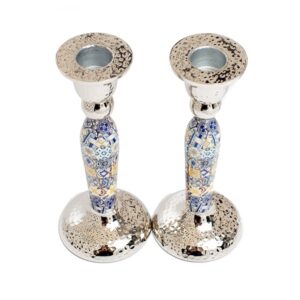 Tall Shabbat Candlesticks Colorful Squares