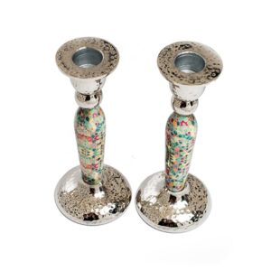 Tall Candle Holders for Shabbat Colorful Geometric Texture