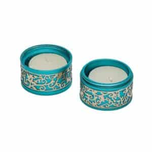 Turquoise Travel Candlesticks with Pomegranate Design