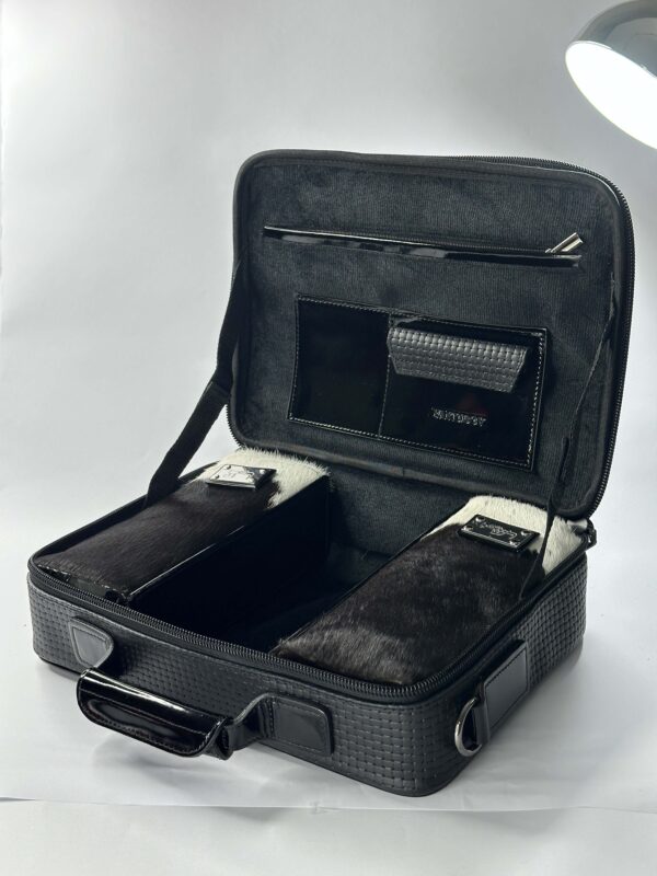 תיק לטלית ותפילין מעור אמיתי שתי וערב חיצוני עם כיסים עטורי פרווה