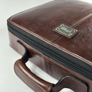 Genuine Leather Smooth Tallit and Tefillin Case in Brown Color