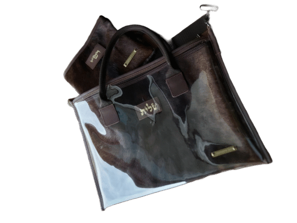 נרתיק לטלית ותפילין מעור אמיתי עם פרווה ורצועה וידיות נשיאה