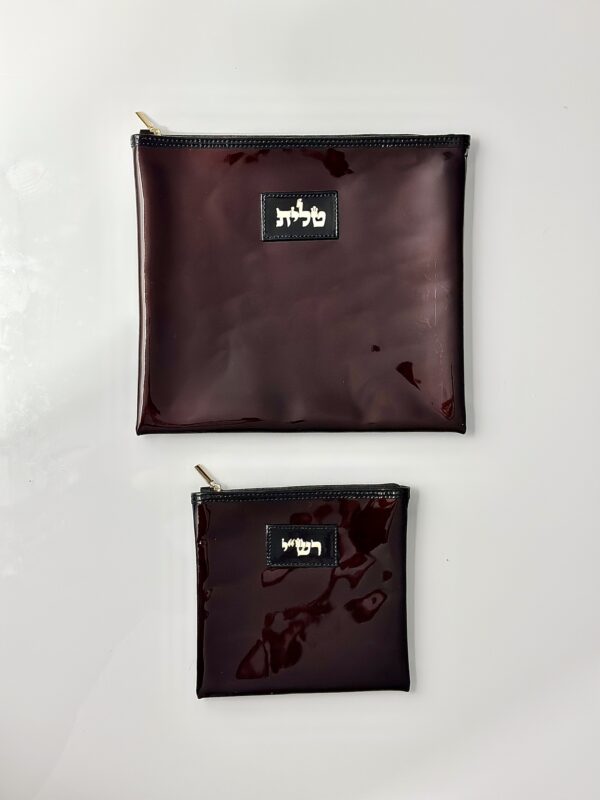 נרתיק לטלית ותפילין מעור אמיתי בצבע בורדו עם גימור לכה מבריקה
