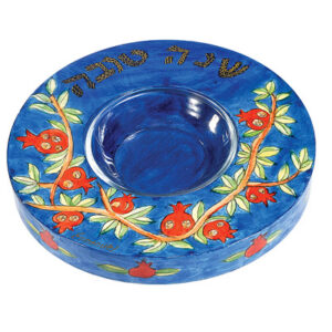 כלי לדבש לראש השנה מעץ, מאויר בעבודת יד ייחודית