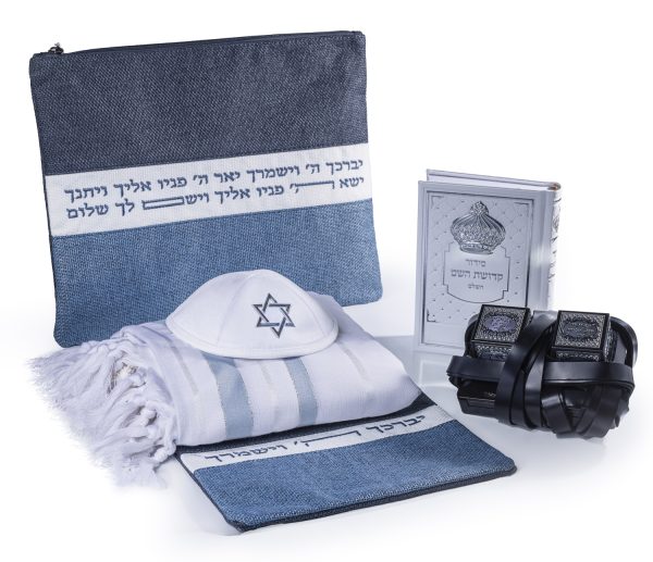 סט תפילין וטלית - דגם "מים ושמיים"