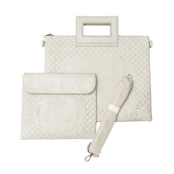 תיק לטלית ותפילין דמוי עור בצבע אבן עם ידית נשיאה ורצועה