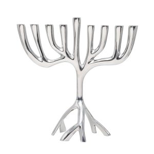 חנוכייה כסופה מפוסלת בצורת עץ - 26 ס"מ