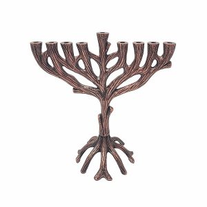 חנוכייה מפוסלת בצורת עץ בגוון נחושת עתיק -25 ס"מ