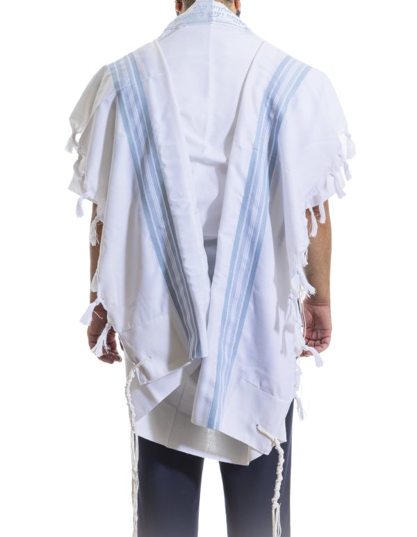 ⁦טלית מהודרת מצמר עם פסים בצבע תכלת⁩ – תמונה ⁦3⁩