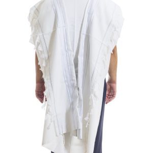 Cotton Tallit with Silver Stripes