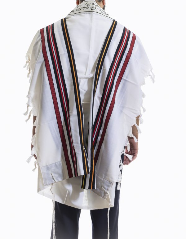 ⁦טלית מהודרת מצמר עם פסים צבעוניים בגווני הקשת⁩ – תמונה ⁦3⁩