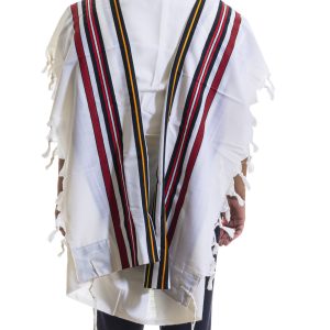 Elegant Wool Tallit with Colorful Stripes in Rainbow Shades