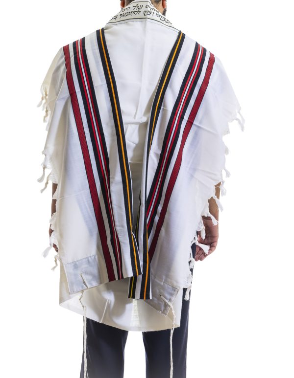 ⁦טלית מהודרת מצמר עם פסים צבעוניים בגווני הקשת⁩ – תמונה ⁦3⁩