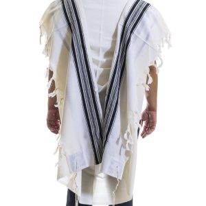 Elegant Wool Tallit with Black Stripes