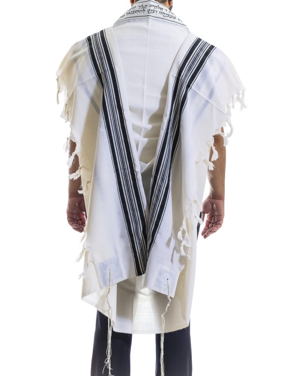 ⁦טלית מהודרת מצמר עם פסים בצבע שחור⁩ – תמונה ⁦3⁩