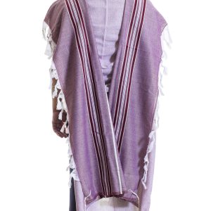 Elegant Wool Tallit with Stripes in Burgundy and Gold Tones