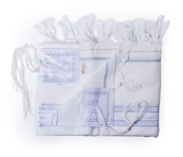 טלית כותנה עם פסים בצבע כסף