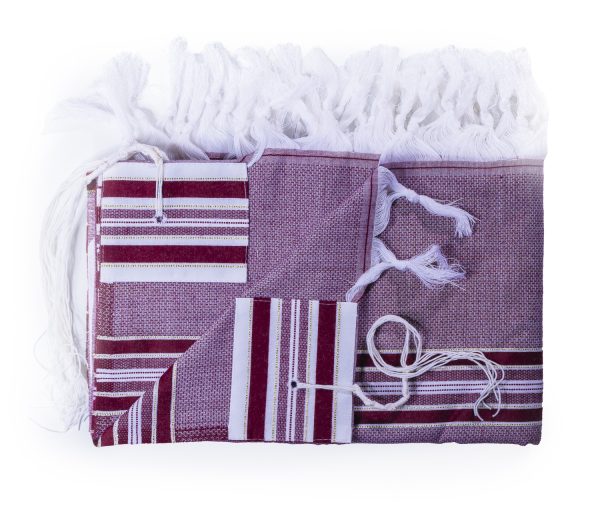 ⁦טלית מהודרת מצמר עם פסים בגווני בורדו וזהב⁩ – תמונה ⁦2⁩