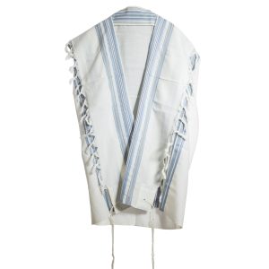 Elegant Wool Tallit with Light Blue and Gray Stripes
