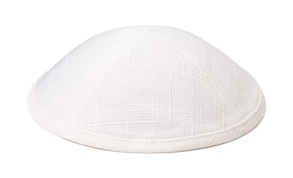 כיפה מבד דמוי משי פשתן בצבע לבן פנינה - 16 ס"מ