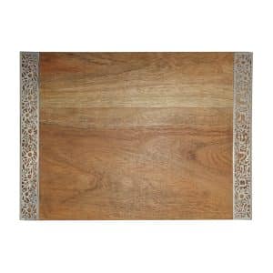 מגש לחלות שבת מלבני מעץ מעוטר במגזרת רימונים כסופה