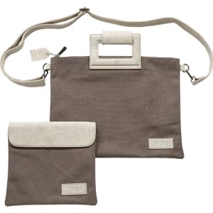 תיק לטלית ותפילין דמוי עור בגוון חום-אפרפר עם ידית ורצועה בצבע קרם בהיר