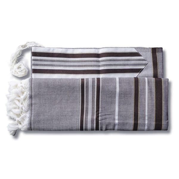 טלית מהודרת מצמר בגווני חום מבריק וזהב