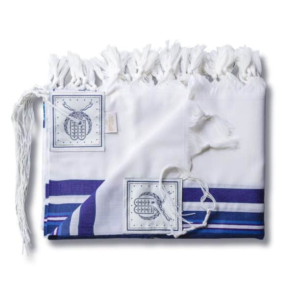 ⁦טלית מהודרת מצמר עם פסים בגוונים כחולים⁩ – תמונה ⁦2⁩