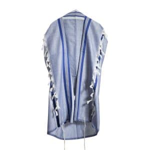 Elegant Tallit made of Wool in Shiny Blue and Silver Shades