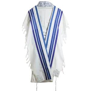 Elegant Wool Tallit with Stripes in Blue Shades