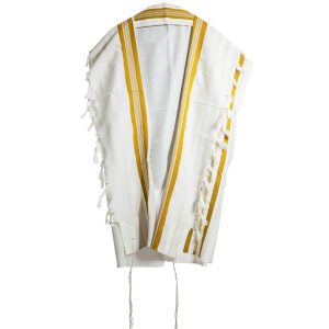 Elegant Wool Tallit with Stripes in Mustard and Gold Tones
