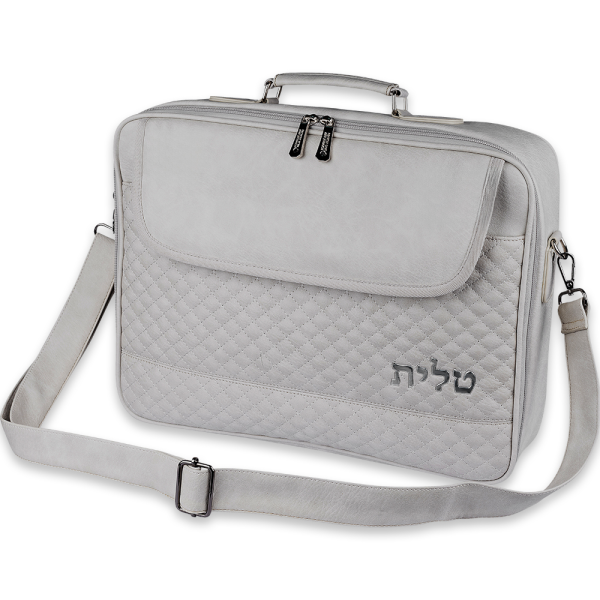 ⁦תיק מזוודה לטלית ותפילין דמוי עור אפור בהיר עם חלוקה פנימית⁩ – תמונה ⁦2⁩