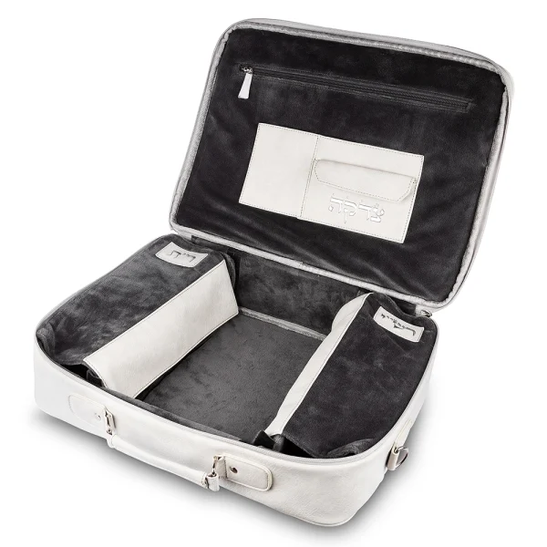 תיק מזוודה לטלית ותפילין דמוי עור אפור בהיר עם חלוקה פנימית