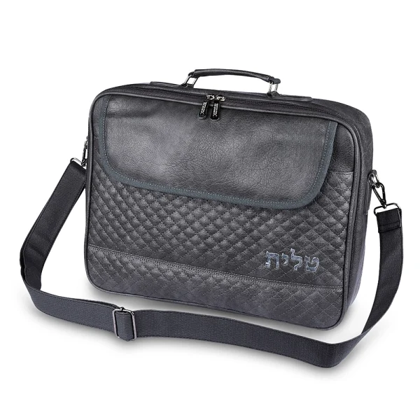 ⁦תיק מזוודה לטלית ותפילין דמוי עור אפור כהה עם חלוקה פנימית⁩ – תמונה ⁦2⁩