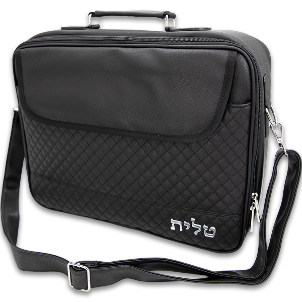 ⁦תיק מזוודה לטלית ותפילין דמוי עור שחור עם חלוקה פנימית⁩ – תמונה ⁦2⁩